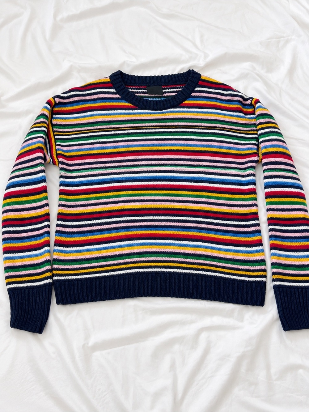Lumiere Multistripe Crewneck Sweater with Navy Trim